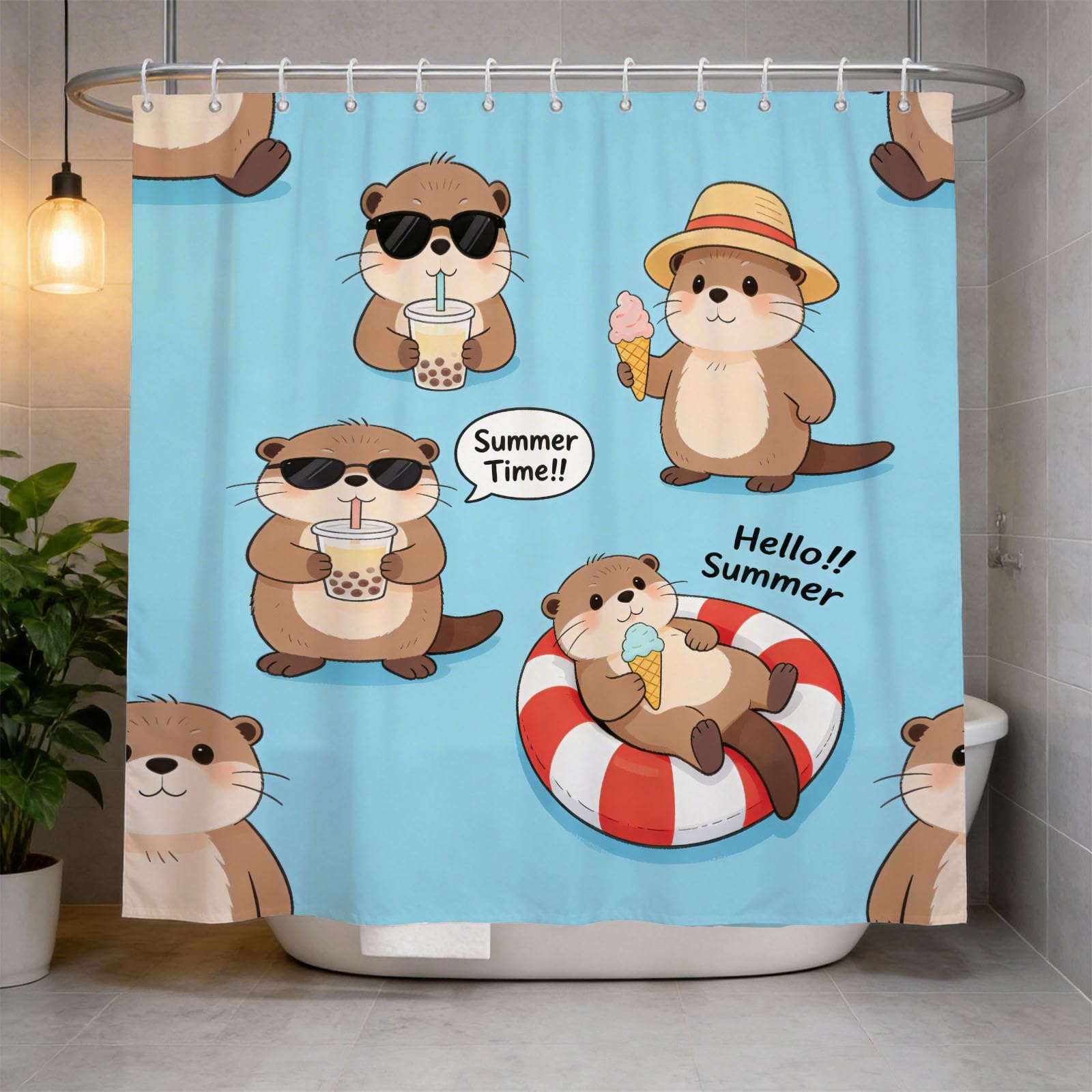 Hongduo 3D Cartoon Otter Shower Curtain for Stalls Bathtubs Cartoon Bathroom Decor Shower Curtain Set Polyester Fabric Waterproof 120x180cm/48X71 Inch with Hooks