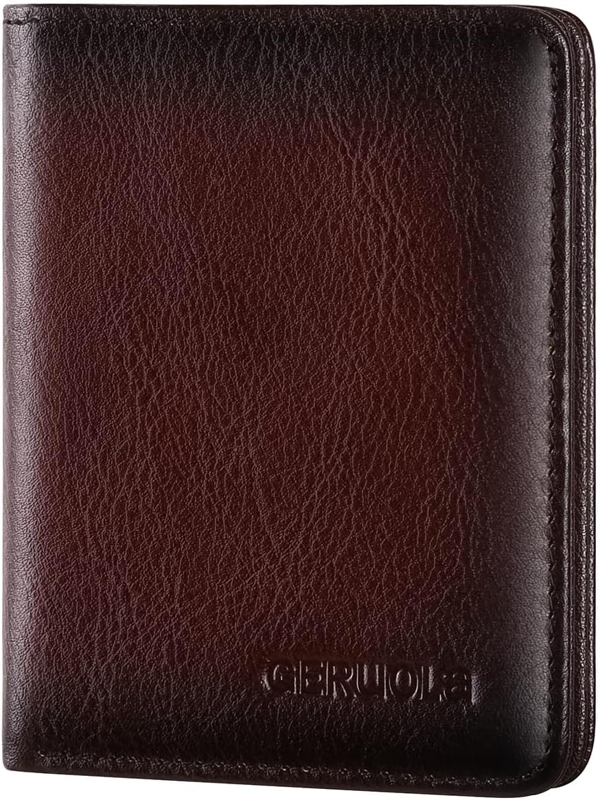 Bifold Slim Men Wallet Genuine Leather Thin, Small Vertical RFID Blocking Wallets for Men ，Compact & Stylish with Clear ID Windows (Coffee) - Image 9