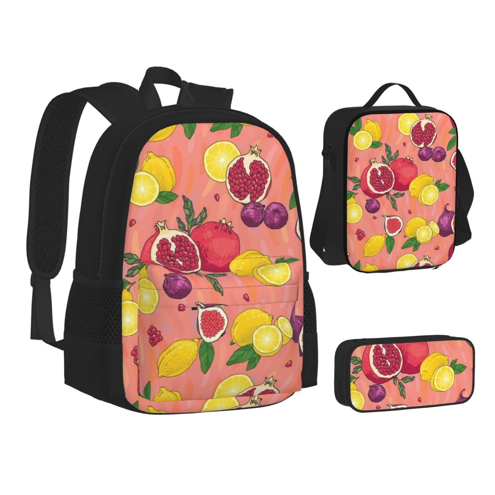 YHBLYKXP exotic fruits print 3-Piece Casual Backpack Set (Backpack + Waist Bag + Small Pouch), Unisex Daypack