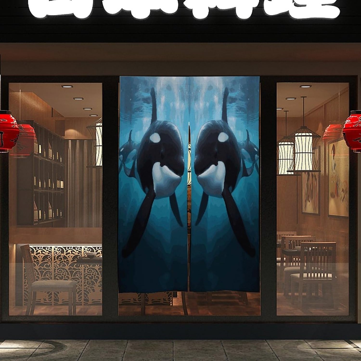 Killer Whale Door Curtain Printed Doorway Noren Japanese Style Doorway Room Divider Curtains for Privacy Partition Divider Kitchen Home Decorations Wall Hanging