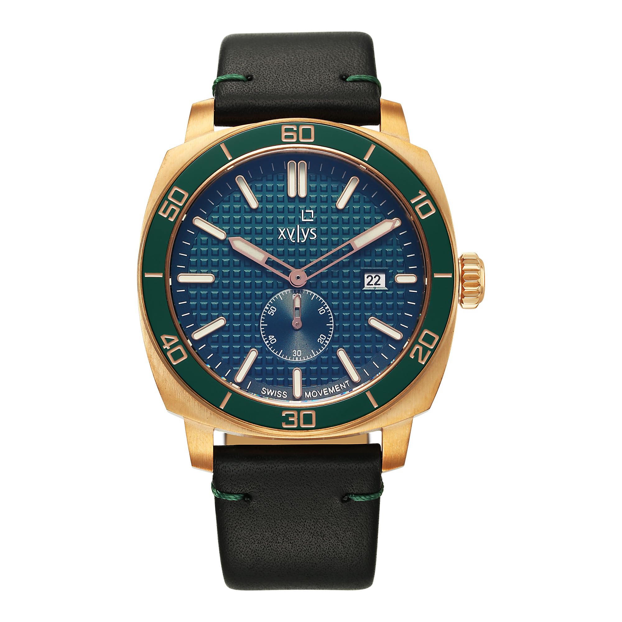 Xylys Patina Quartz Analog Green Dial Black Leather Strap Watch for Men-image-31