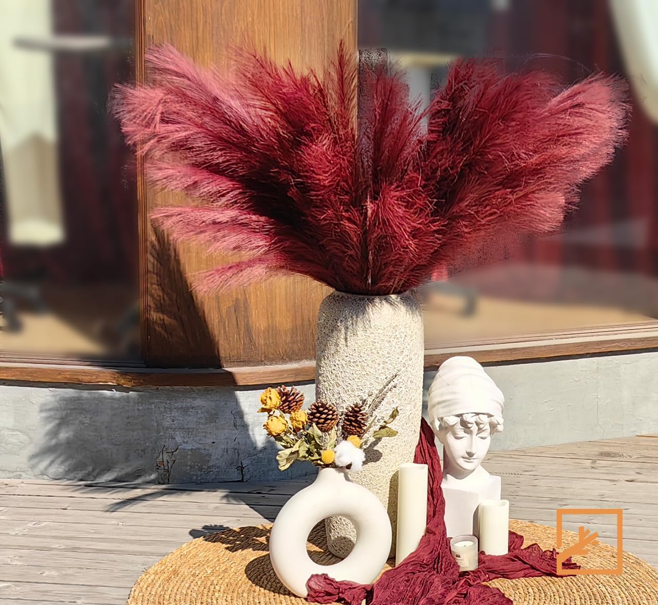 ZIFTY 7-Pcs 38"/3.1FT Faux Pampas Grass Large Tall Fluffy Artificial Fake Flower Boho Decor Bulrush Reed Grass for Vase Filler Farmhouse Home Wedding Decor (Red/Burgundy)