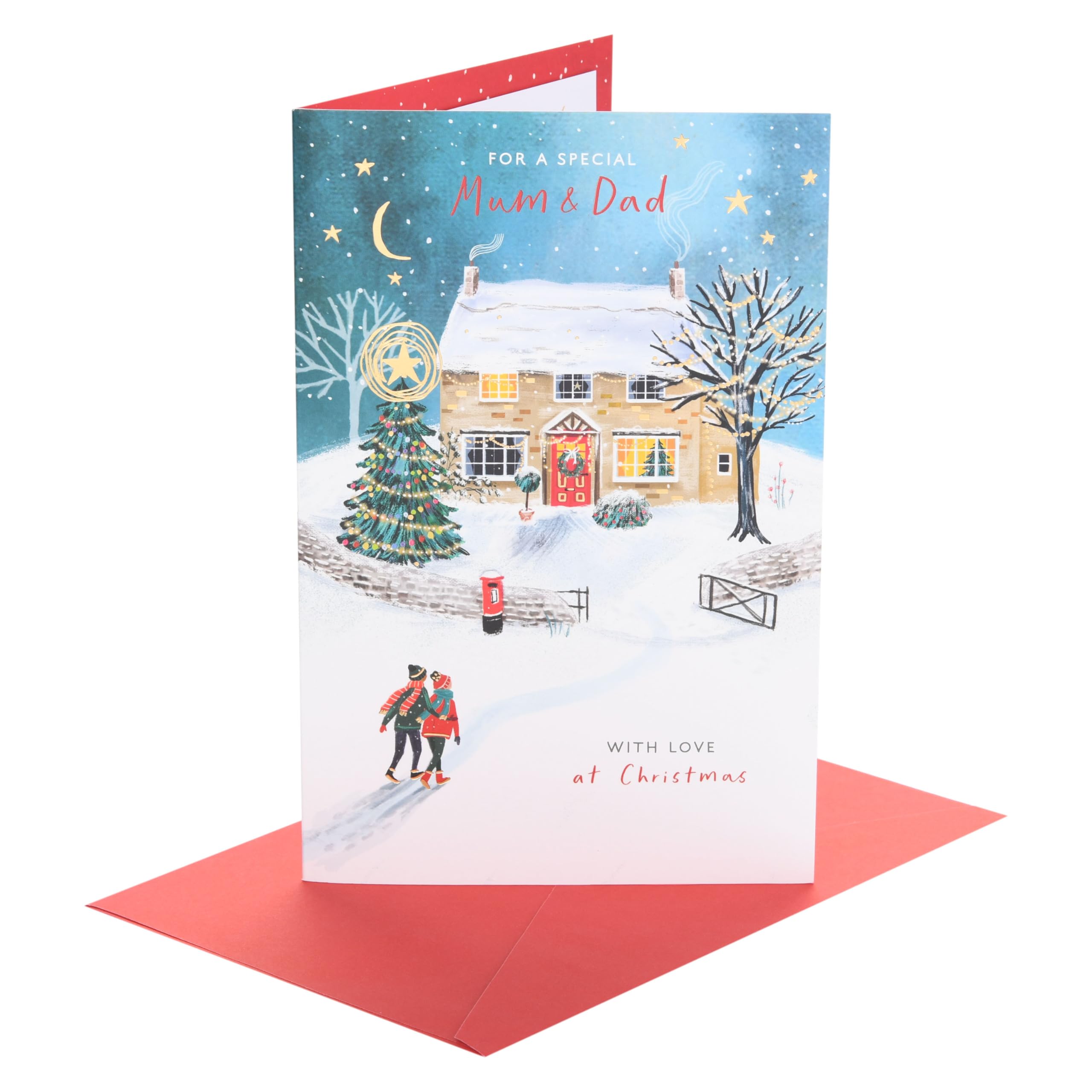 UK Greetings | Christmas Card for Mum & Dad | Xmas Presents | Her/Him | Couple walking in the snow | With Envelope | 22.9 x 14.9 cm