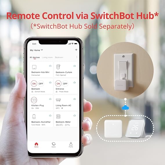 Switchbot Smart Switch Button Pusher (Bluetooth) Fingerbot for Rocker Switch/One-Way Buttons, App Timer Control, No Wiring, Optional Hub Required for Voice/Remote, White, 2 Packs