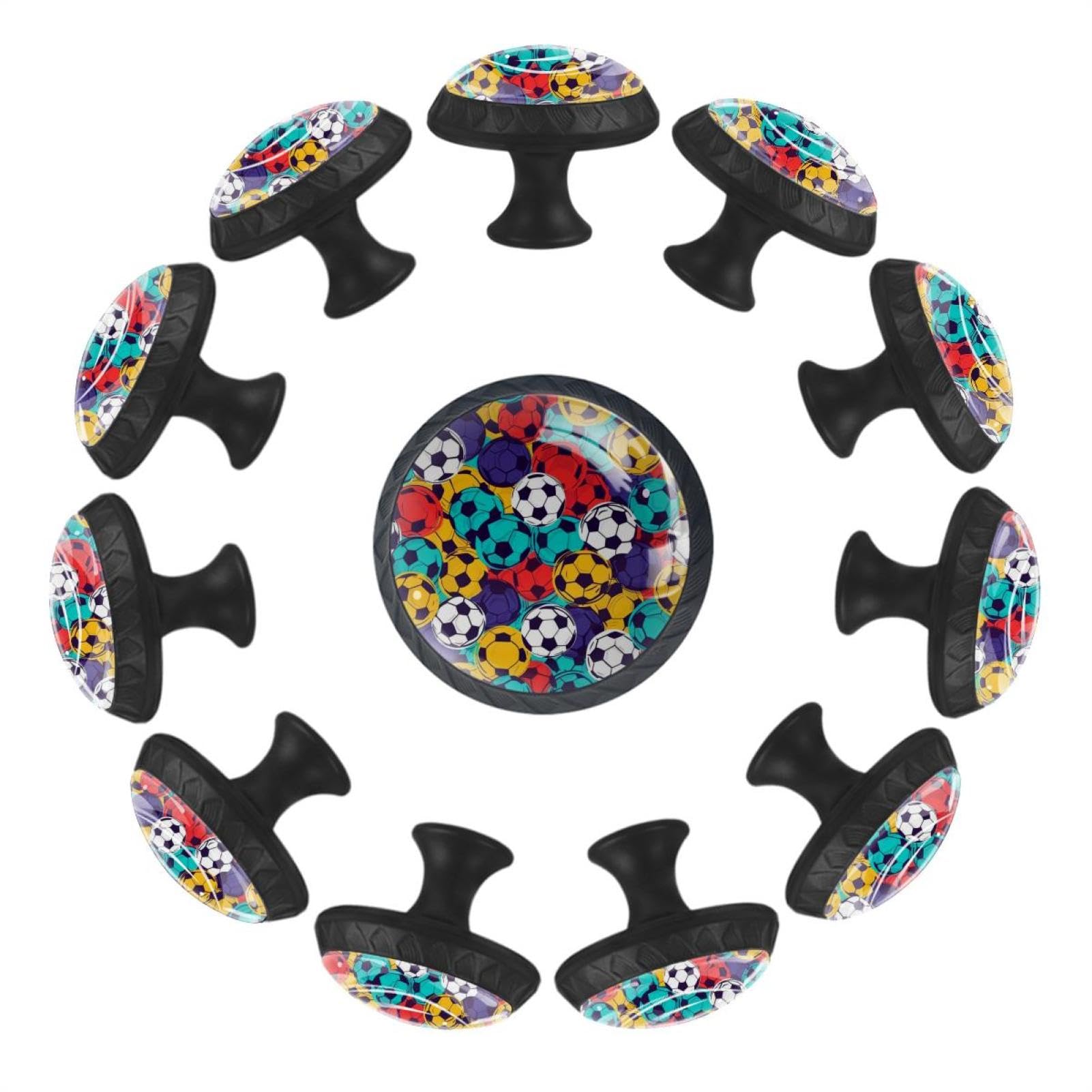 Boutons de tiroir pour armoire de cuisine au motif football coloré et joyeux