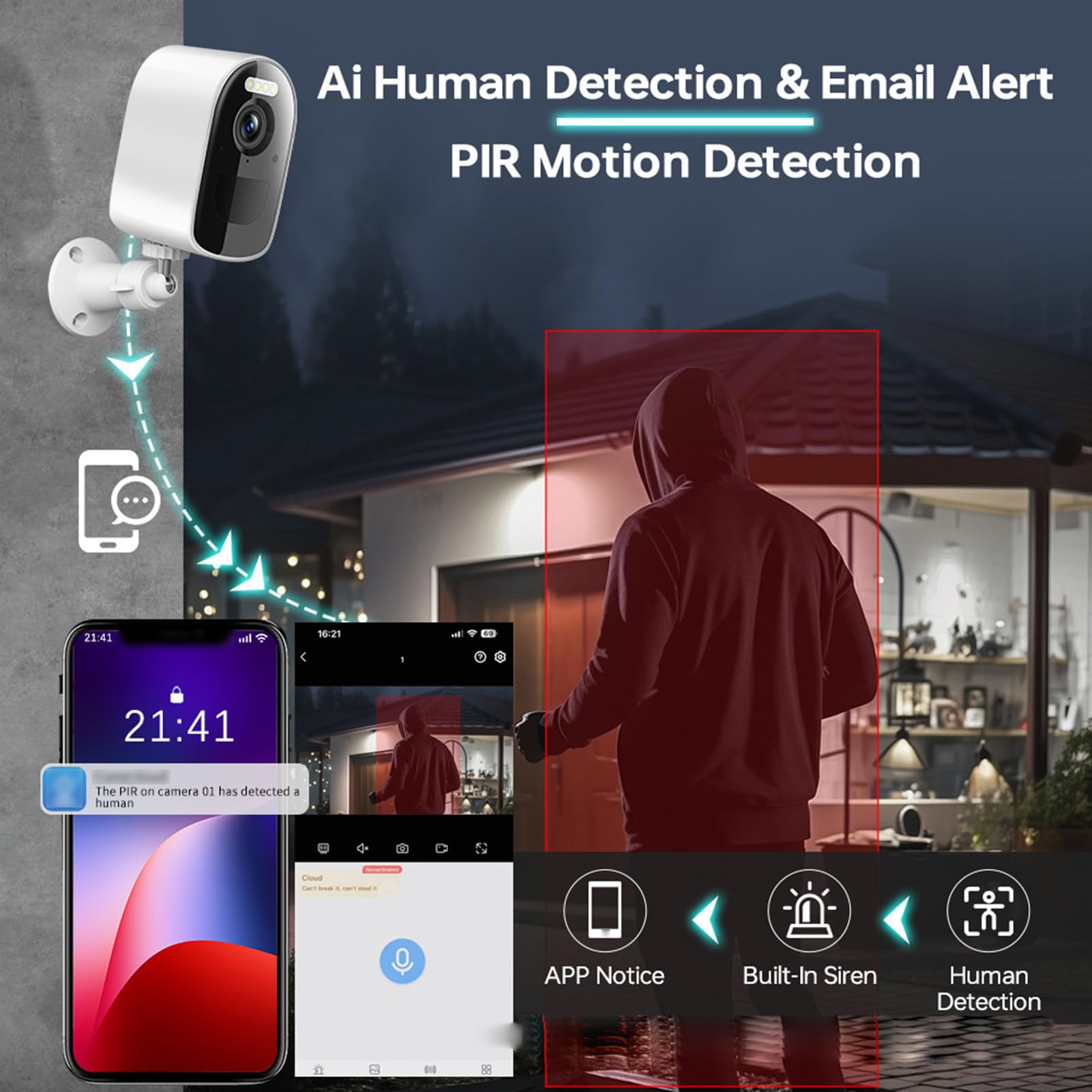 Walmeck Telecamera di Sicurezza Solare 5000 MAh Wireless 4MP AI Rilevamento
