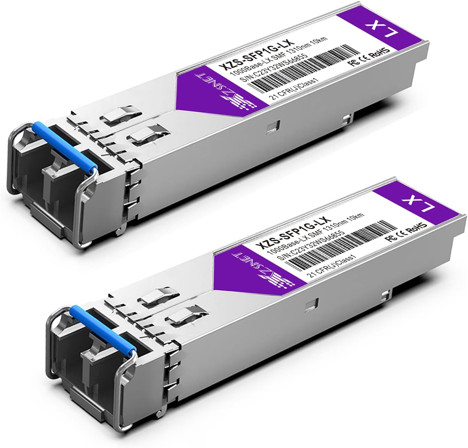 XZSNET 1000BASE-LX SFP Transceiver, 1.25G SFP to LC Single Mode Fiber Module Compatible with Cisco GLC-LH-SMD, Ubiquiti UniFi UF-SM-1G, Mikrotik, Meraki, Netgear AGM732F, D-Link and More, 2 Pack