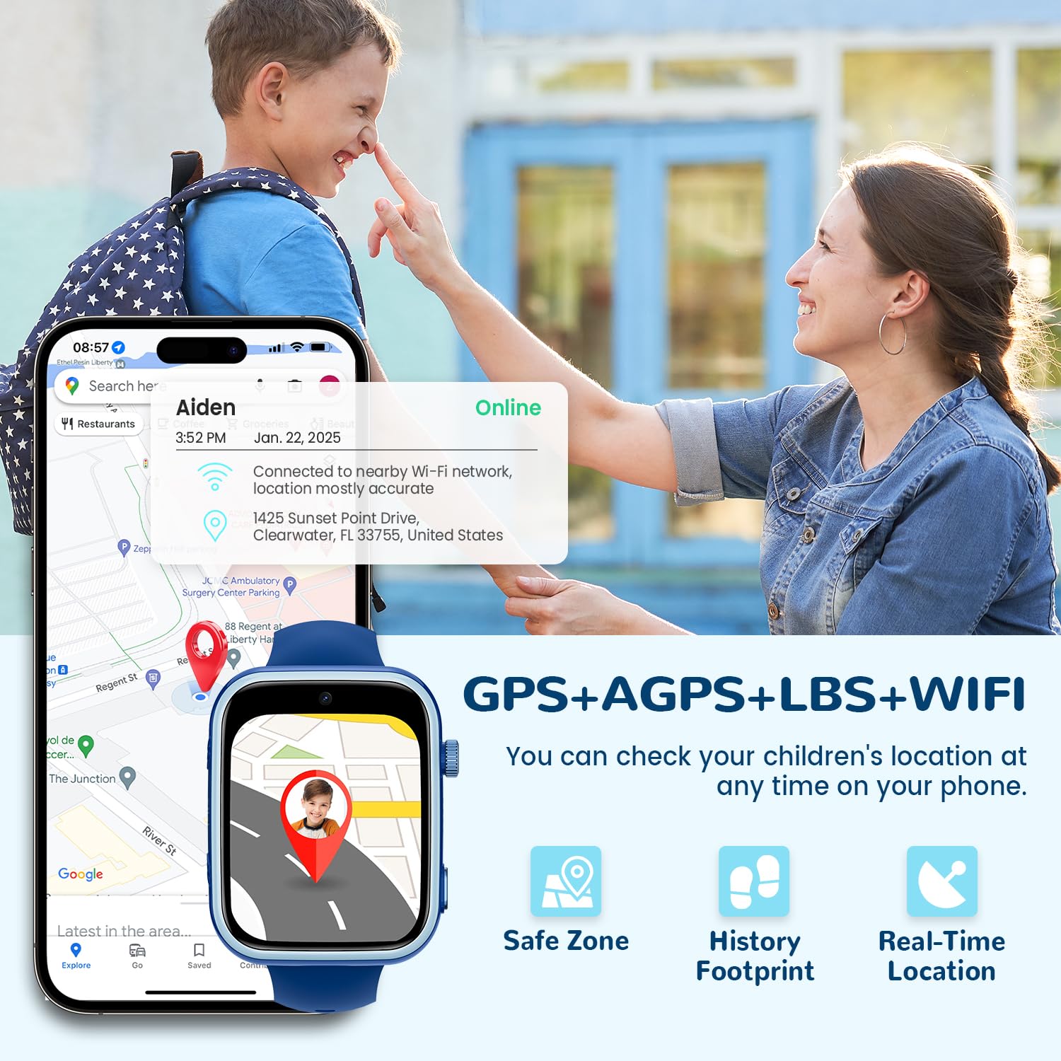 4G Reloj Inteligente Niño, Smartwatch Niños con GPS y Llamadas, Videollamadas, Chat de Voz, SMS, WhatsApp, SIM, SOS, Modo Escuela, WiFi, Localizador, Podómetro IP68 Reloj Niño y Niñas Azul Regalo — view 2