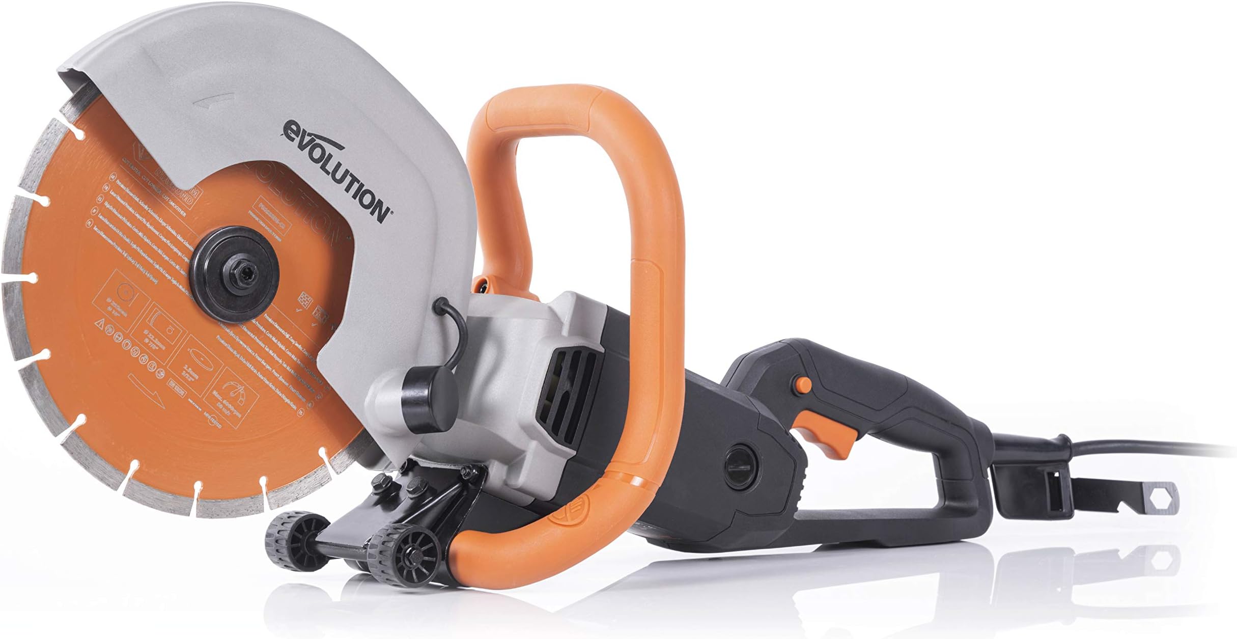 Evolution R255DCT - 10 In Concrete Saw (Circular, Angle Grinder, Chop, Cut Off, Demo, Disc Cutter, Power Cutter) - 15A Motor, No Gas - 4-1/16 In Cut - Incl Premium Diamond Blade