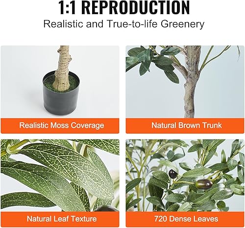 Miniatura 4 de VEVOR Árbol de olivo artificial, planta sintética de 5 pies de alto, material de polietileno seguro y protección de inclinación anti-punta, planta