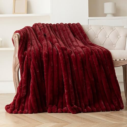 Miniatura 1 de Manta de piel sintética a rayas, manta de felpa suave y esponjosa, gruesa y cálida, mantas peludas y lindas y cómodas a rayas para sofá, cama,