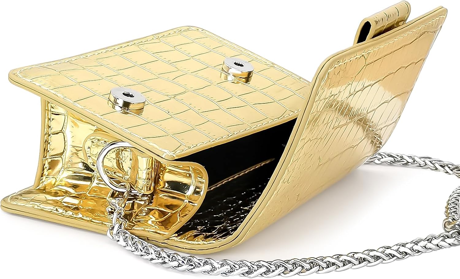 Metallic Mini Crossbody Purse for Women, Trendy Evening Clutch Bag with Removable Chain Strap, Not for Most Phones - Image 4