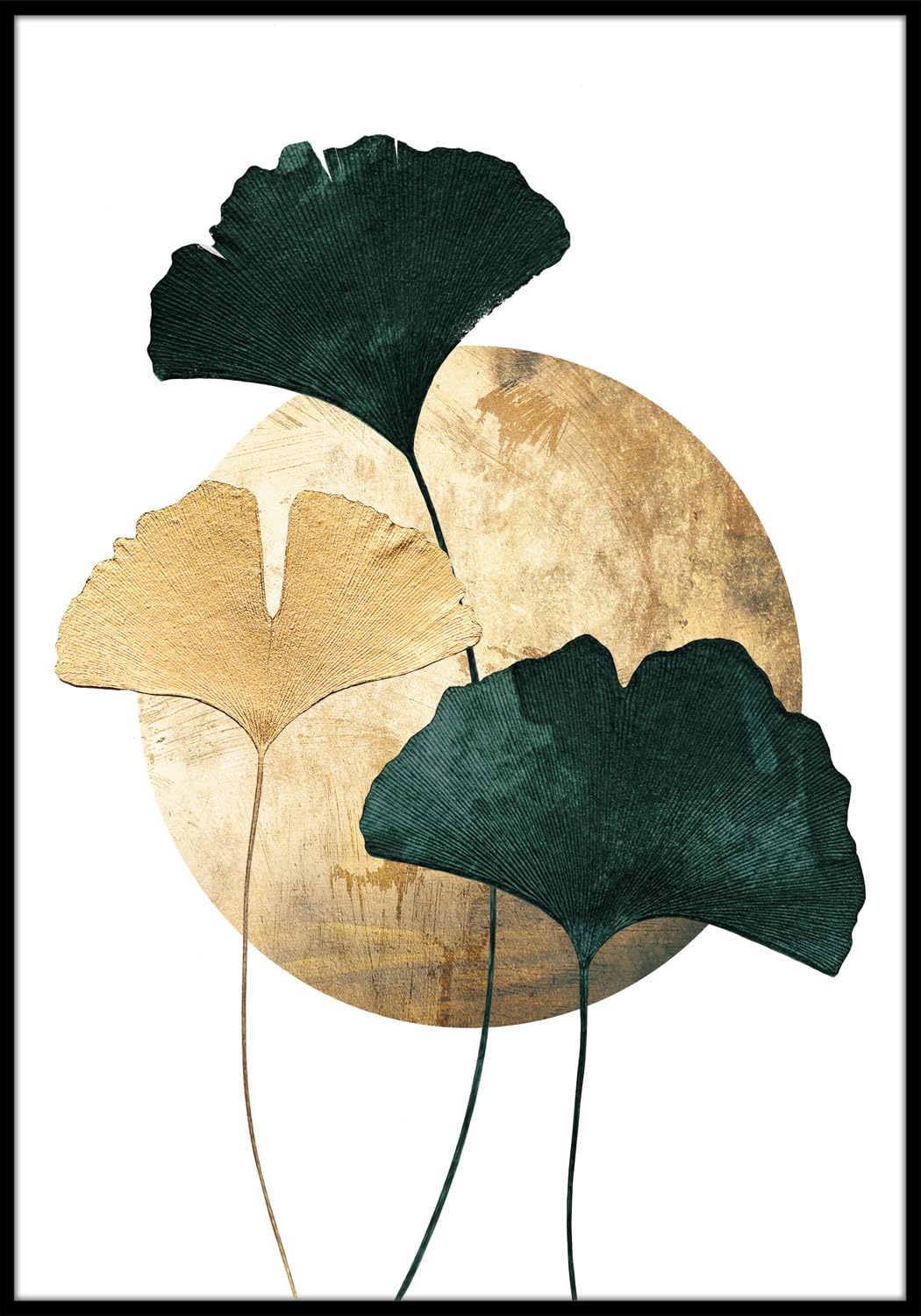 STYLER Gerahmtes Bild Green Ginkgo 50 x 70 cm I Artbox I Der Ginkgo Baum ist Symbol für Hoffnung, Fruchtbarkeit, Unbesiegbarkeit und langes Leben I Wandbild Wohnzimmer Schlafzimmer I Bild mit Rahmen