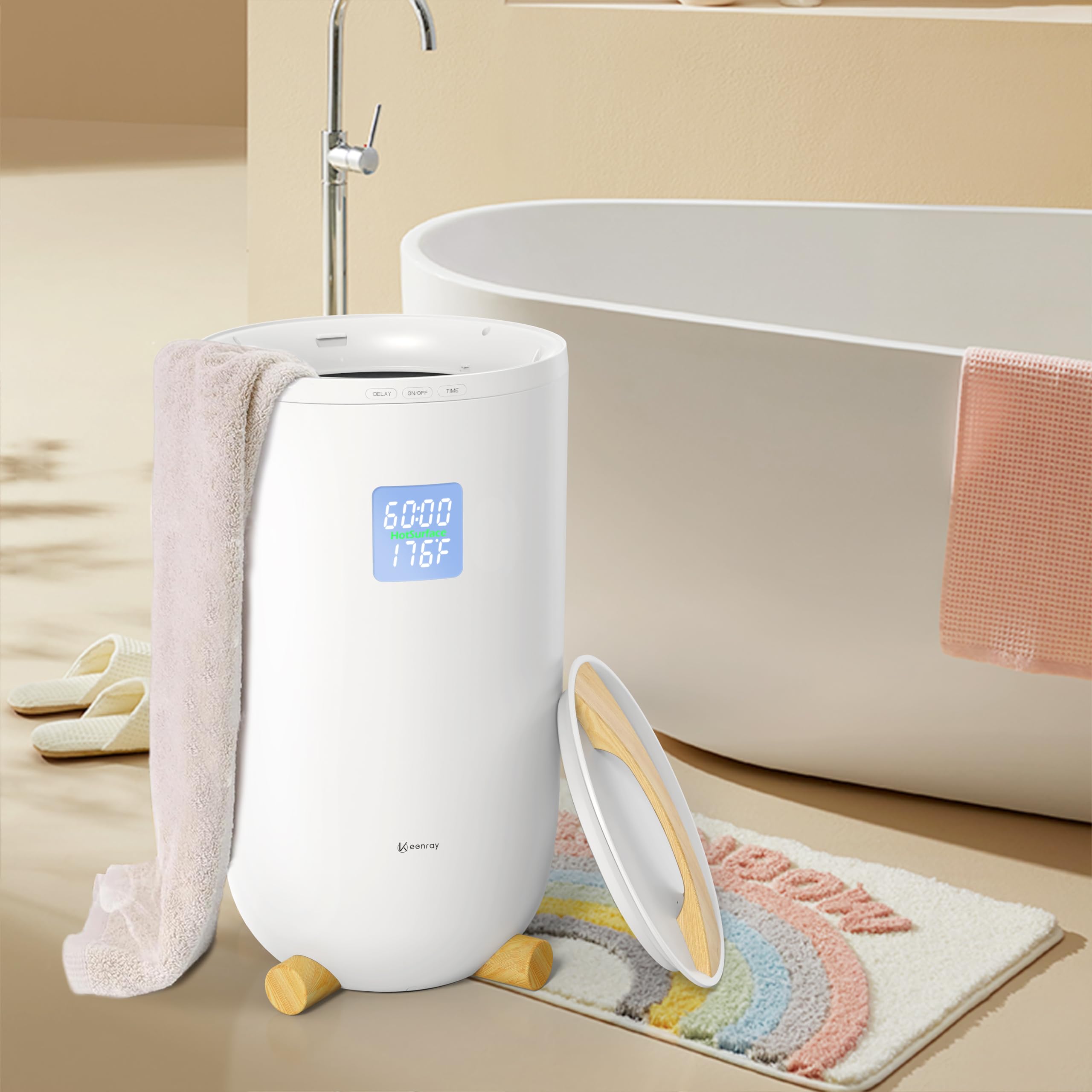 Calentador de toallas grande, calentador de toallas de lujo para baño, pantalla LCD para tiempo y temperatura, tiempo de retraso de hasta 24 horas, se adapta a 3 toallas grandes, mantas 7