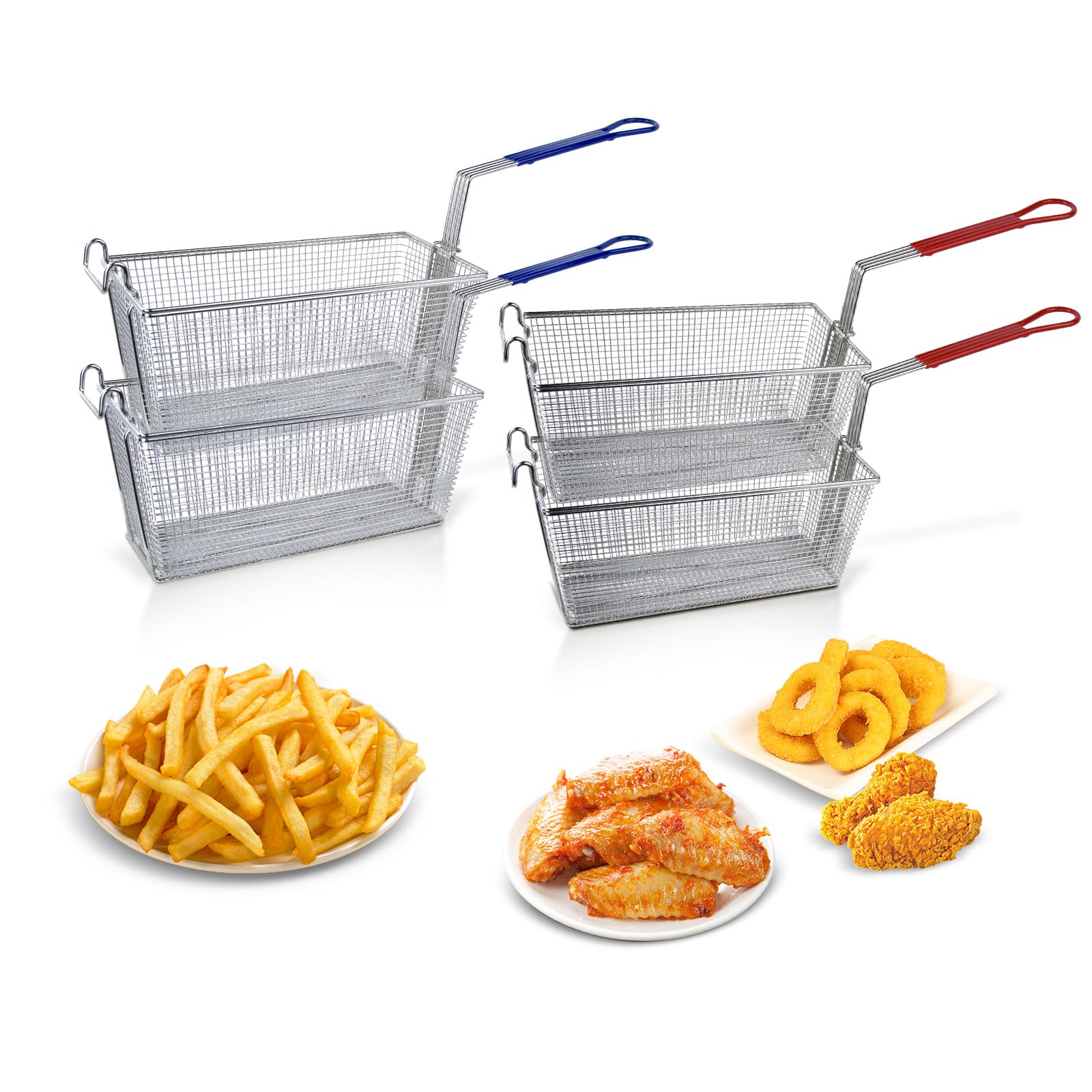Cesta para freidora comercial de acero inoxidable de 13 x 6.5 x 6 pulgadas con mango largo antideslizante para freír cocina, restaurante, uso comercial en el hogar