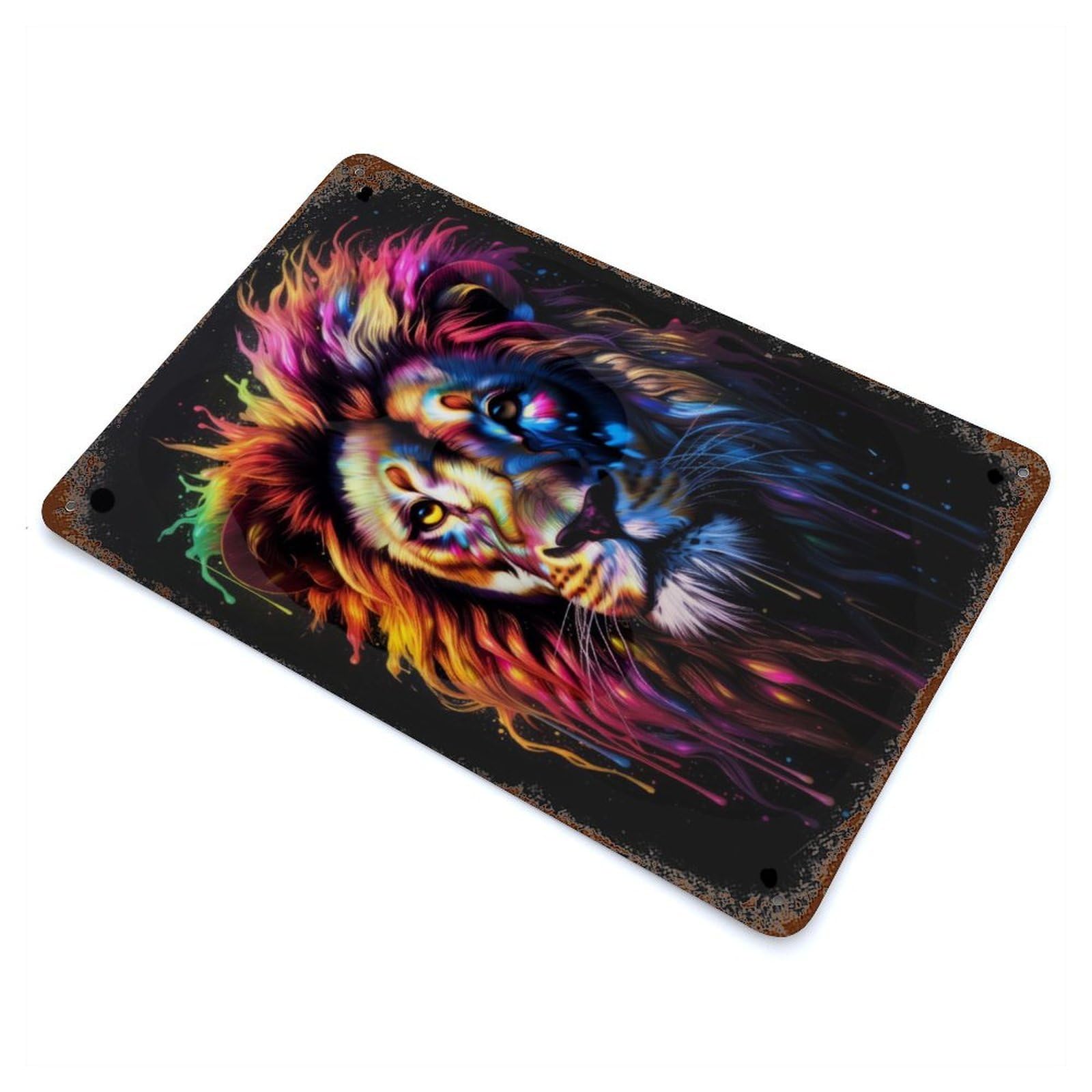 Garage Style Rainbow Lion Vintage Rust Metal Sign 11.8"x7.9", Rustic Home Decor for Bar And Workshop