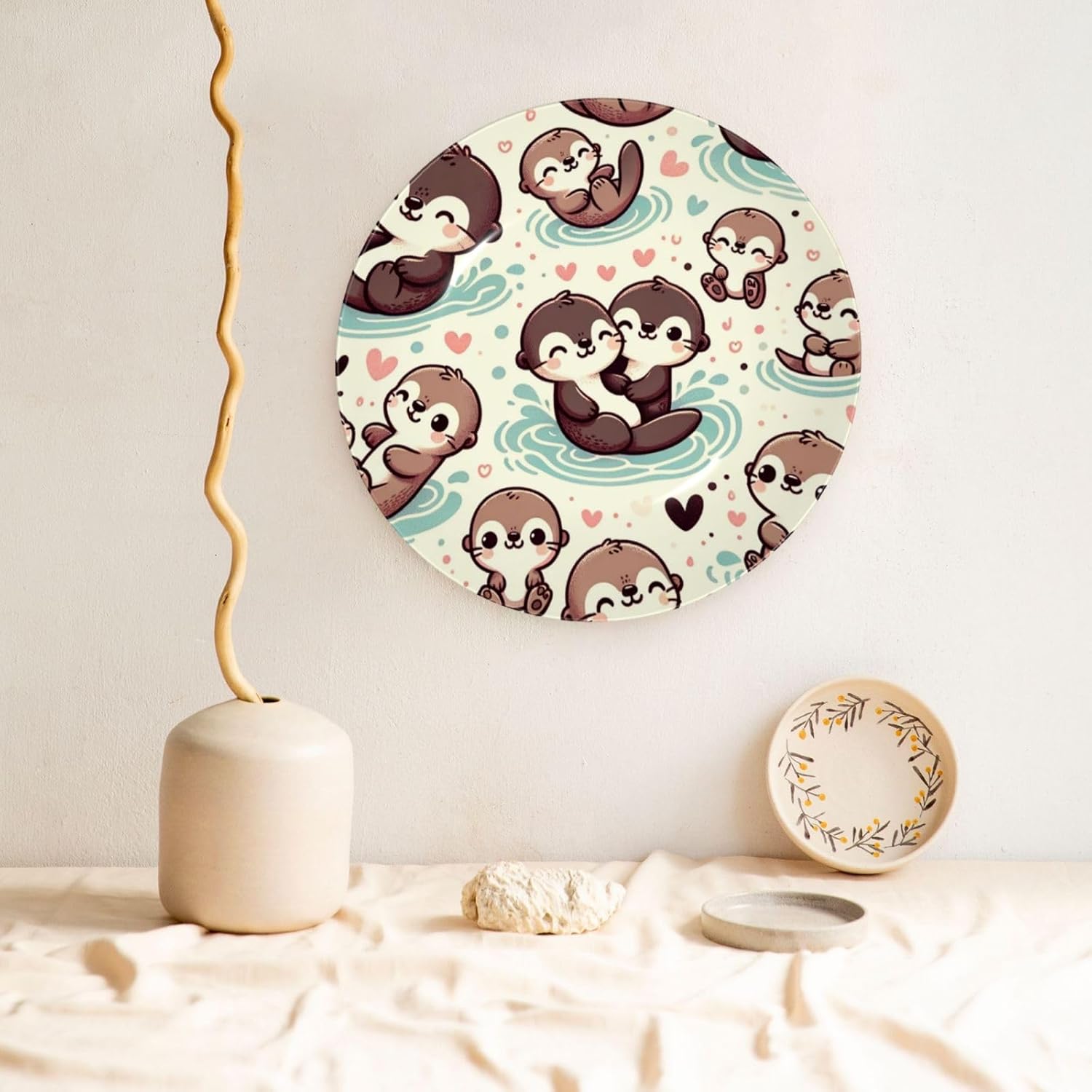 Cute-Otter-Love 10 Inch Decorative Plate With Stand, Elegant Display Wall Plate For Home Decor