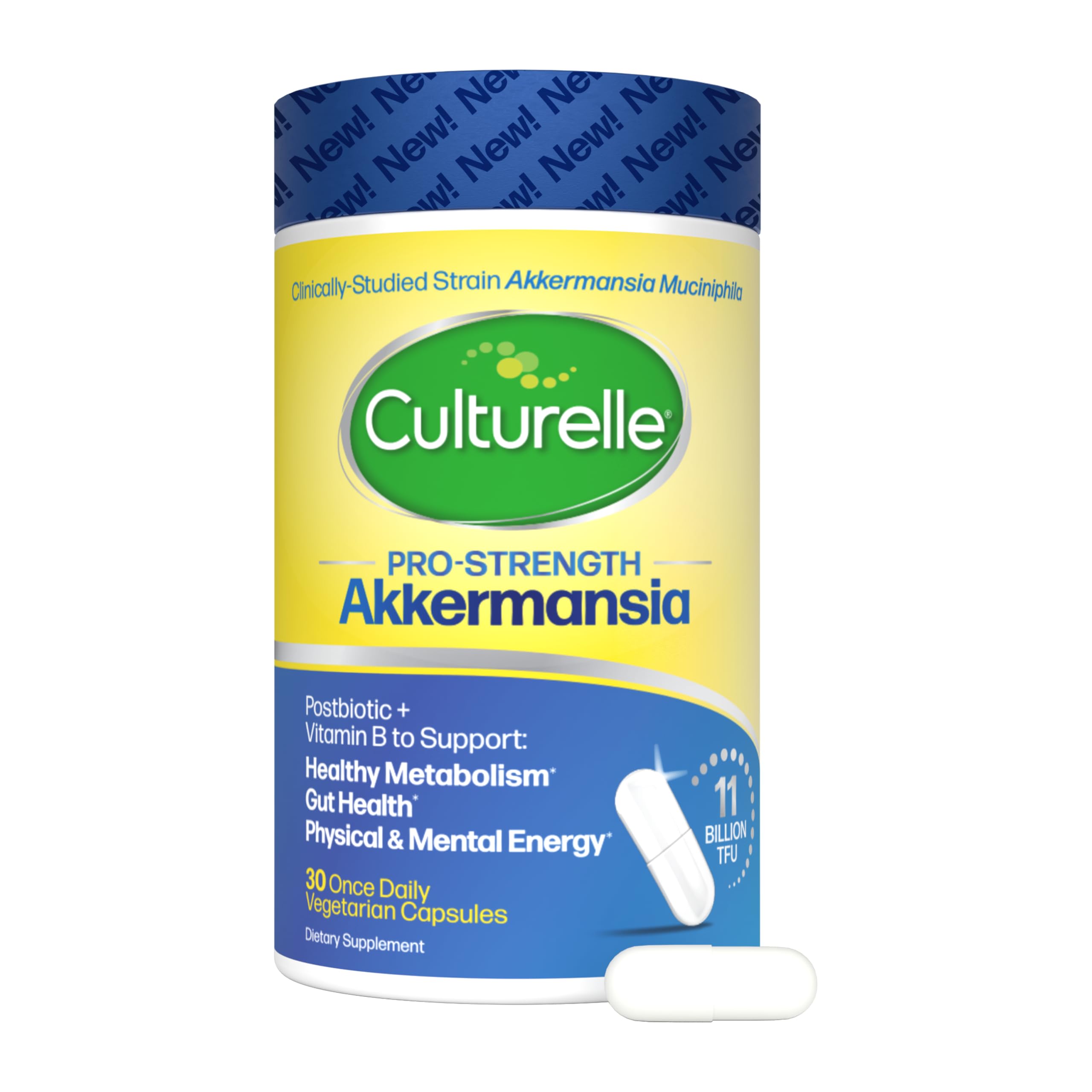 Culturelle® Pro-Strength Akkermansia Probiotic – Supports Healthy Metabolism & Gut Lining*, Clinically-Backed Akkermansia Muciniphila with B Vitamins, 30 Once Daily Vegetarian Capsules