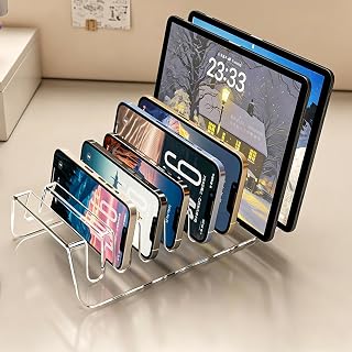 Acrylic Phone Storage Rack, Clear Desktop Organizer for CDs/DVDs, Portable External Hard Drive Holder, Electronic Display Stand, Modern Storage Solution for Home & Office