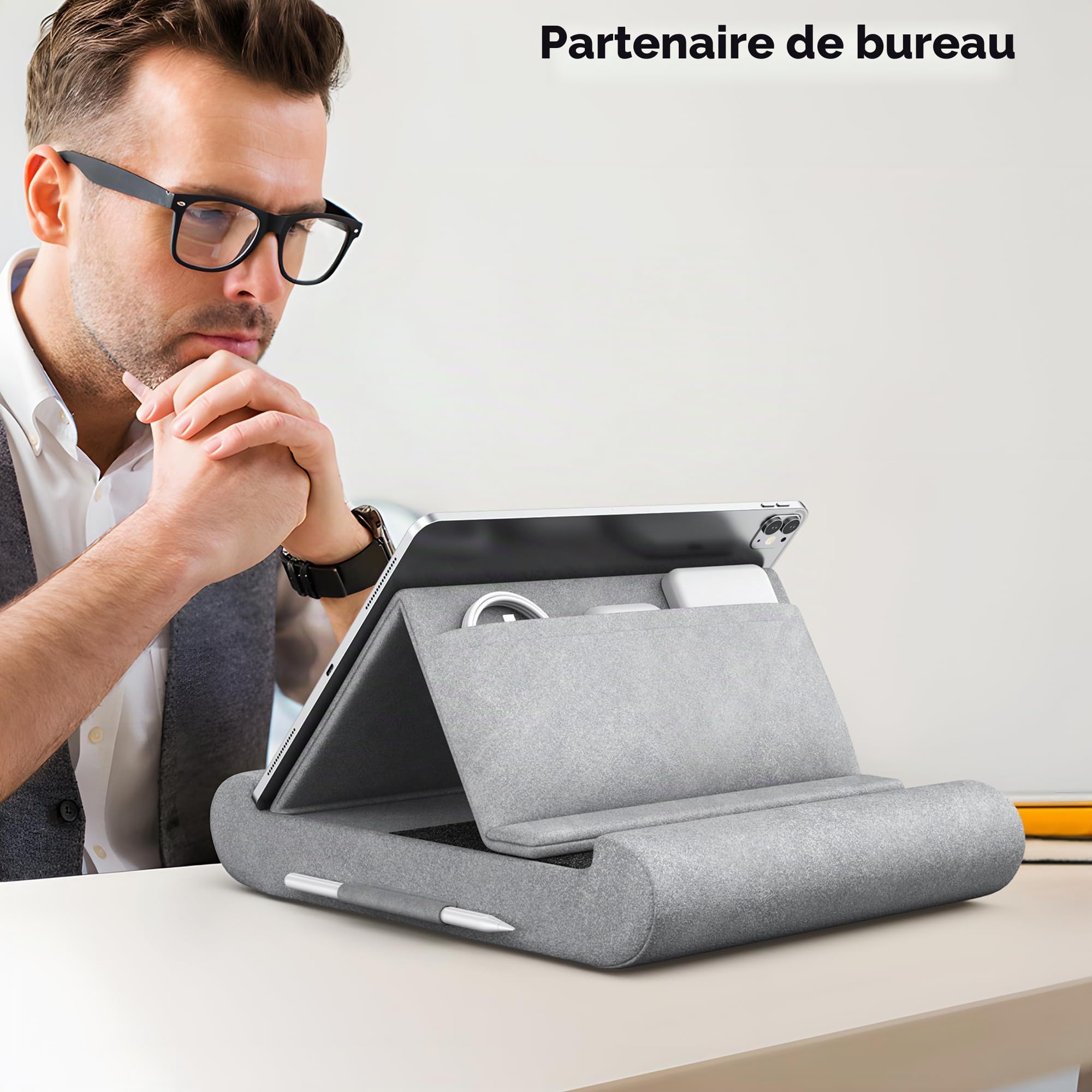 CreaDream Tablet-Kissenständer, Tablet-Halter für Schoß, Bett und Schreibtisch, Kissenpolster mit Tasche und Stifthalterung, für 4-13 Zoll iPad Pro 11, 13, Air, Mini, Kindle, Galaxy Tab, E-Reader