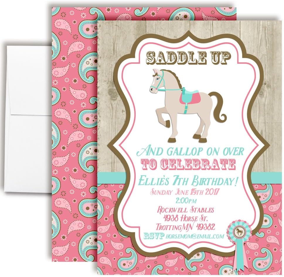 Show Horse Birthday Invitations Custom Birthday Invitations 20 5x7 Custom Show Horseback Riding Birthday Party Invites With Envelopes - Unique Show Horse Birthday Party Theme
