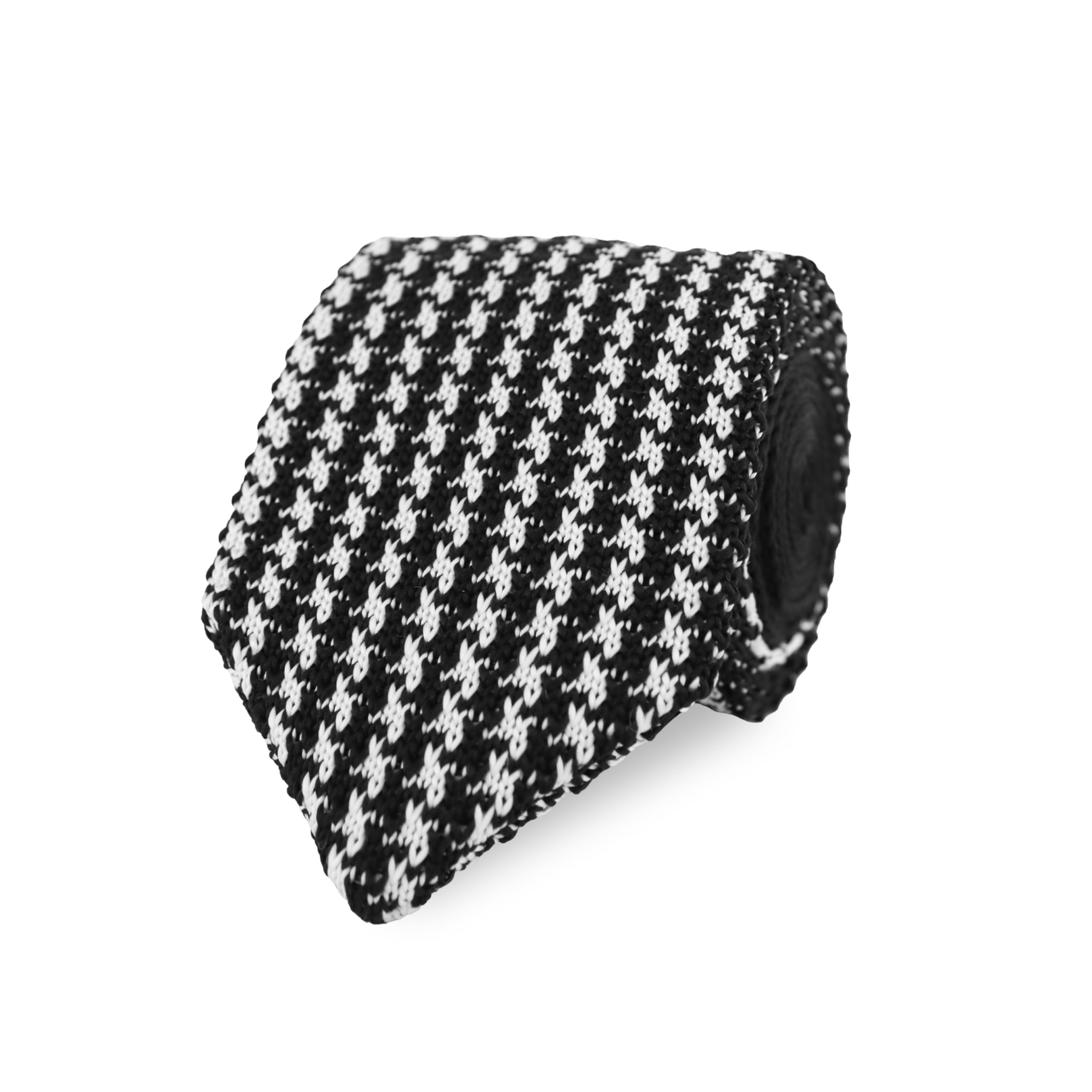 The Gents Lab Men's Black Diamond End Knitted Neck Tie With Houndstooth Design | Made From 100% Soft Polyester | Over 10+ Colours (Black)