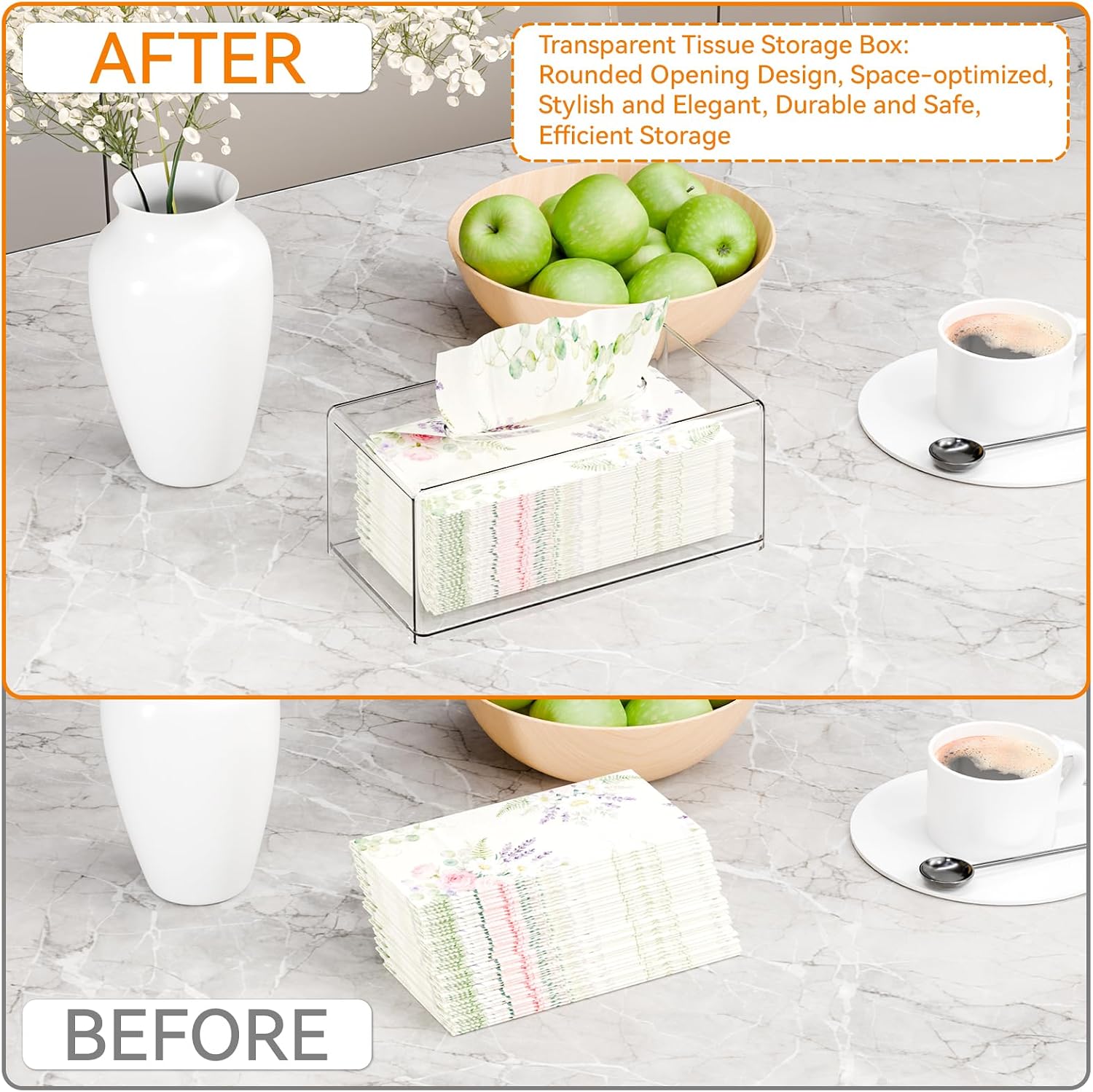 Clear Acrylic Tissue Box Holder with Cover Facial Tissue Dispenser Box Case for Countertop,Clear Plastic Dryer Sheet Container Napkin Organizer for Bathroom, Kitchen,Home,Rectangle
