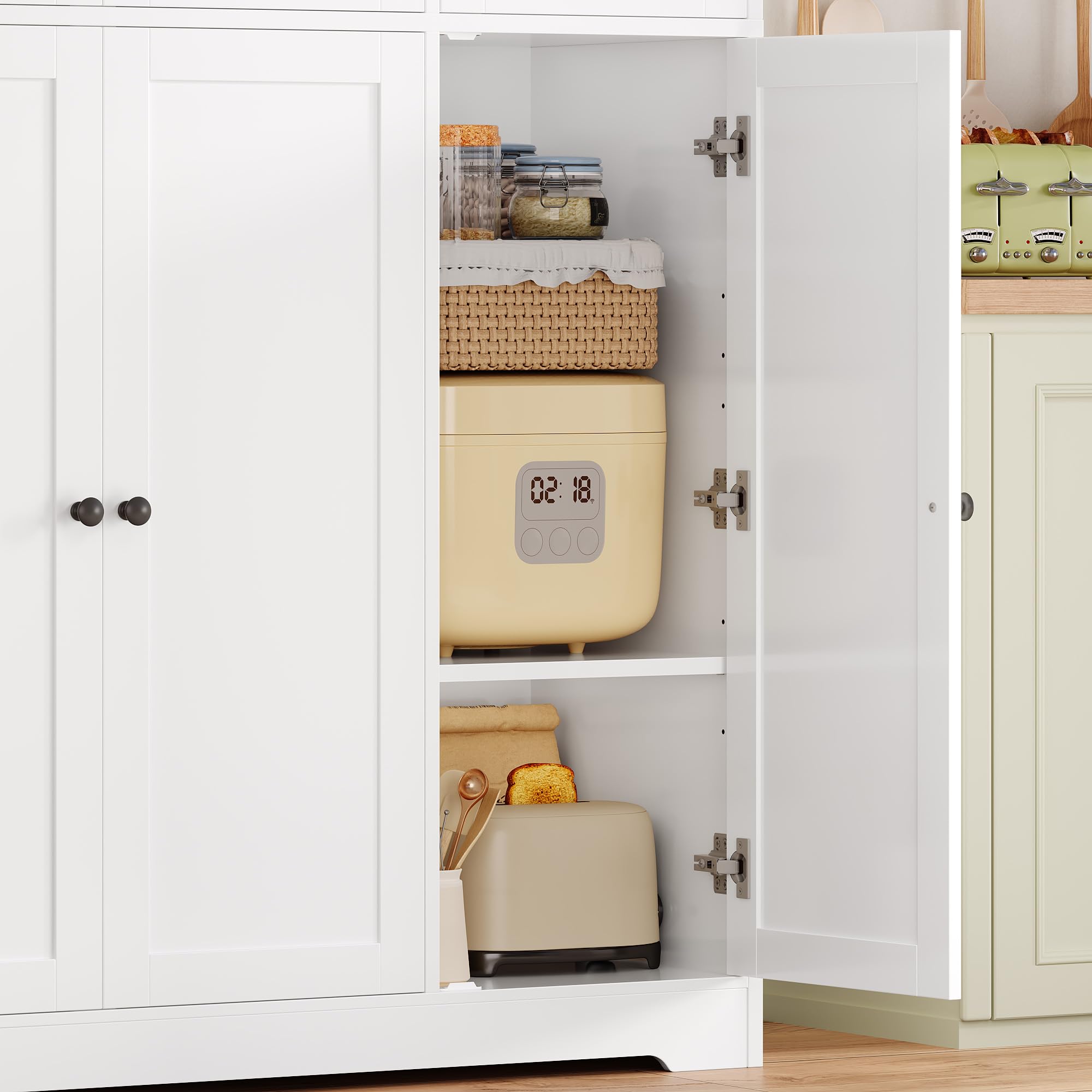 FirFurd 180 cm Credenza Cucina Alta, Mobile Dispensa Cucina con 6 Ante, Mobiletto Multiuso a Ripiani Regolabili, Mobile Cucina Dispensa, per Studio, Cucina, Ingresso, Soggiorno, 106x37x180 cm (Bianco)