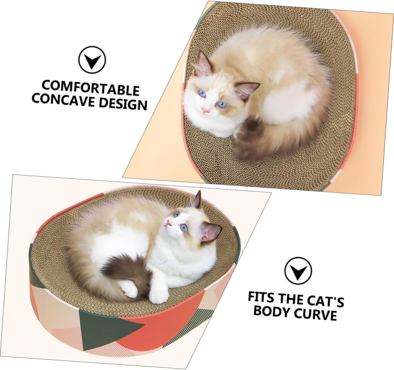 BESPORTBLE Cat Scratcher Pad and Lounge Bed Oval Corrugated Cardboard Sturdy Cat Scratching Indoor Resting Area