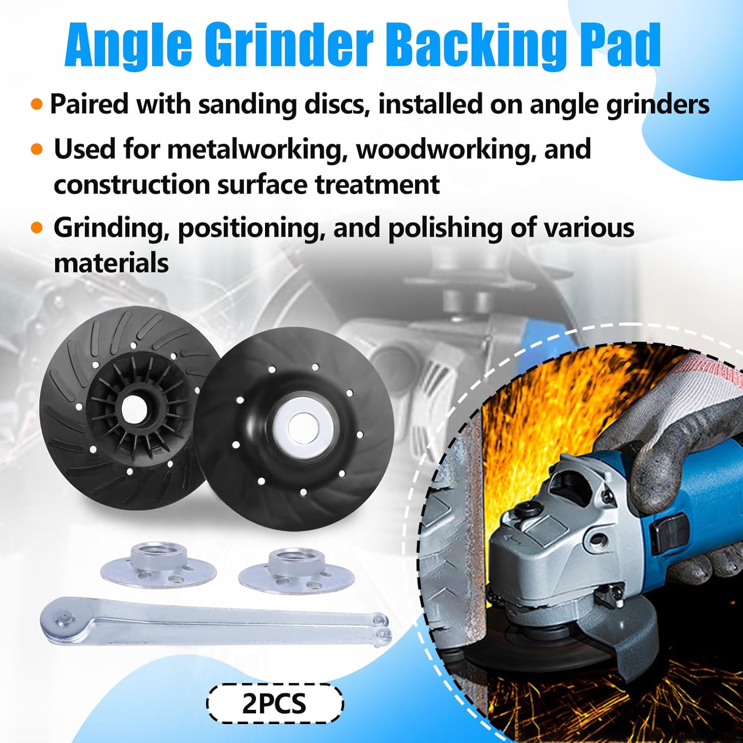 2PCS 4.5" x 5/8"-11 Angle Grinder Backing Pad Compatible with DeWalt, Bosch, BHA & More, Angle Grinder Ribbed Backing Pad Resin Fiber Disc for Grinding Polishing Sanding Woodworking, Non-Slip Design