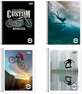 Caderno de 01 Matéria Capa Dura 2019 Pepper Masculino 80 Folhas - Pacote com 4, Tilibra, 15.364, Multicor