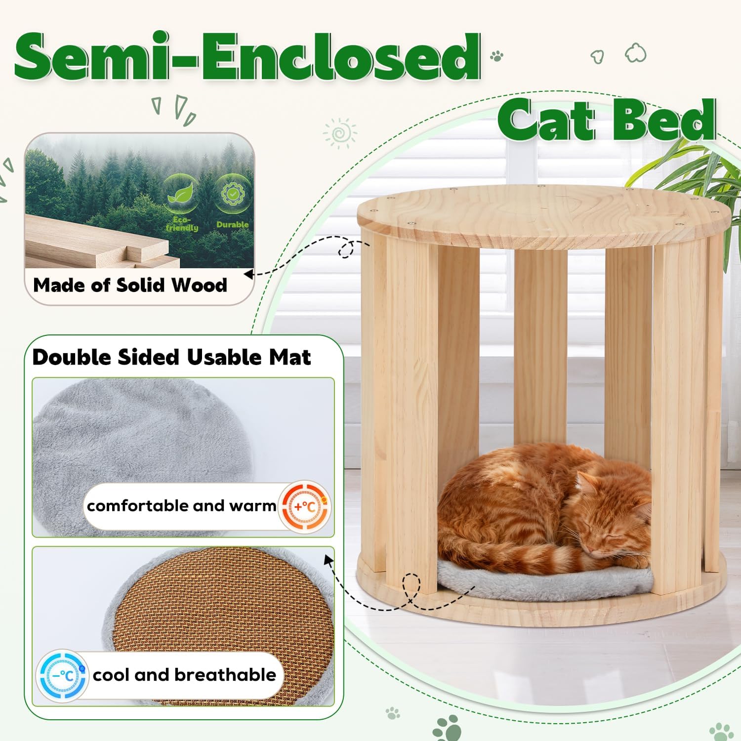 82.7'' Tall Modern Cat Tree for Indoor Cats,Artificial Areca Palm Tree Cat Tower with Solid Wood Cat Bed,Nature Sisal Scratching Post,Removable Mat,Aesthetic Cat Activity Center for Small Medium Cats