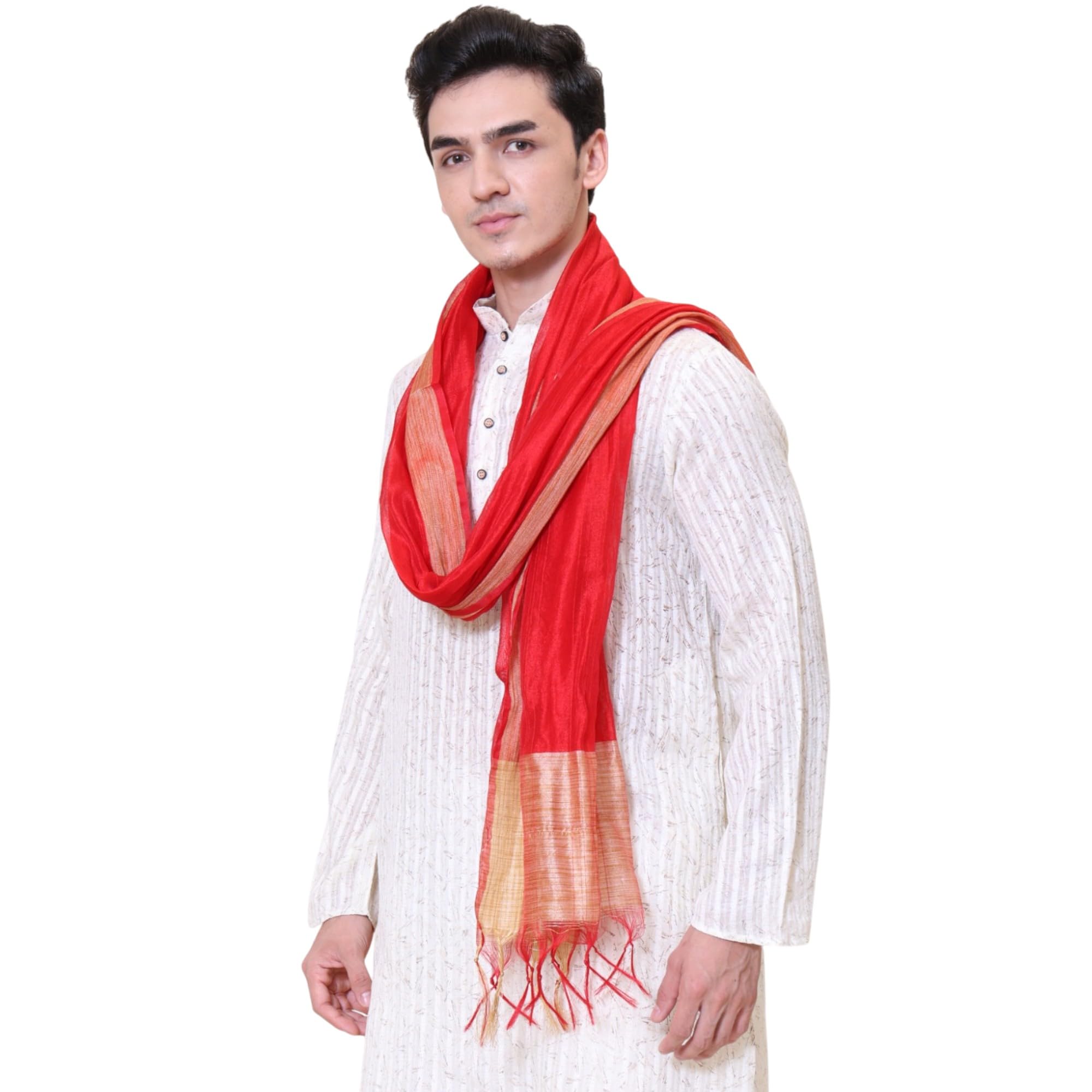 Men's Silk Bandhani Ethnic Dupatta/Stole for Kurta(Red, 2.25 Mtr Length)