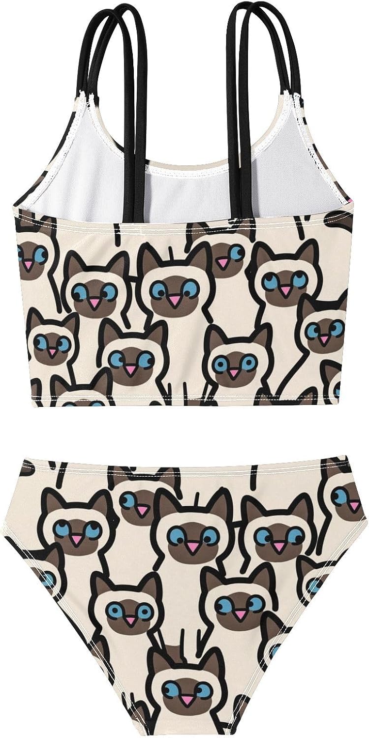 visesunny Girls Two Piece Swimsuits Ancient Egyptian Siamese Cat Girl's Bikini Sets Bathing Suits for Girls Size 5-12Y