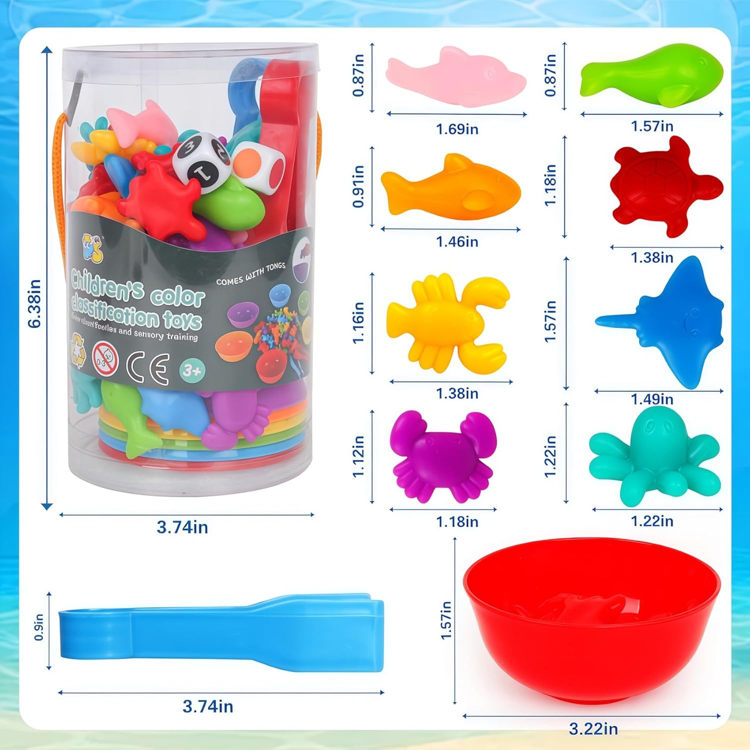 Sorting Colors Sea Animals Counting Toys with Matching Sorting Cups and Game Dices, Color Classification and Sensory Training Preschool Educational Learning Toys for Toddlers Kids Girls Boys Ages 3+ - Image 4