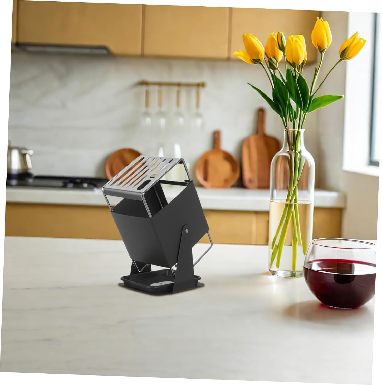 Stainless Steel Rotating Knife Organizer Rack 30° Swivel Kitchen Knife Holder Countertop Storage Shelf for Kitchen Utensils and Cutlery