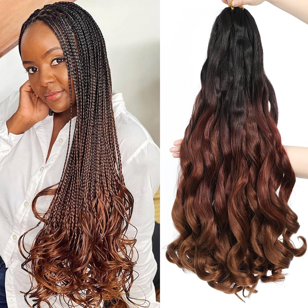 French Curly Braiding Hair 24 Inch 8 Packs - Pre Stretched Bouncy Braiding Hair- Loose Wavy Synthetic Hair Extensions For Black Women (24 inch 8 packs