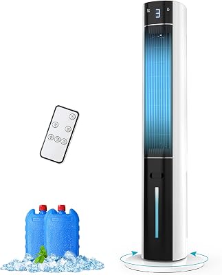 Refrigerador de aire evaporativo: enfriador de pantano 3 en 1 con tanque de agua 3L, 3 modos y 3 velocidades, control remoto, temporizador de 12 horas, ventilador de torre de enfriamiento portátil sin