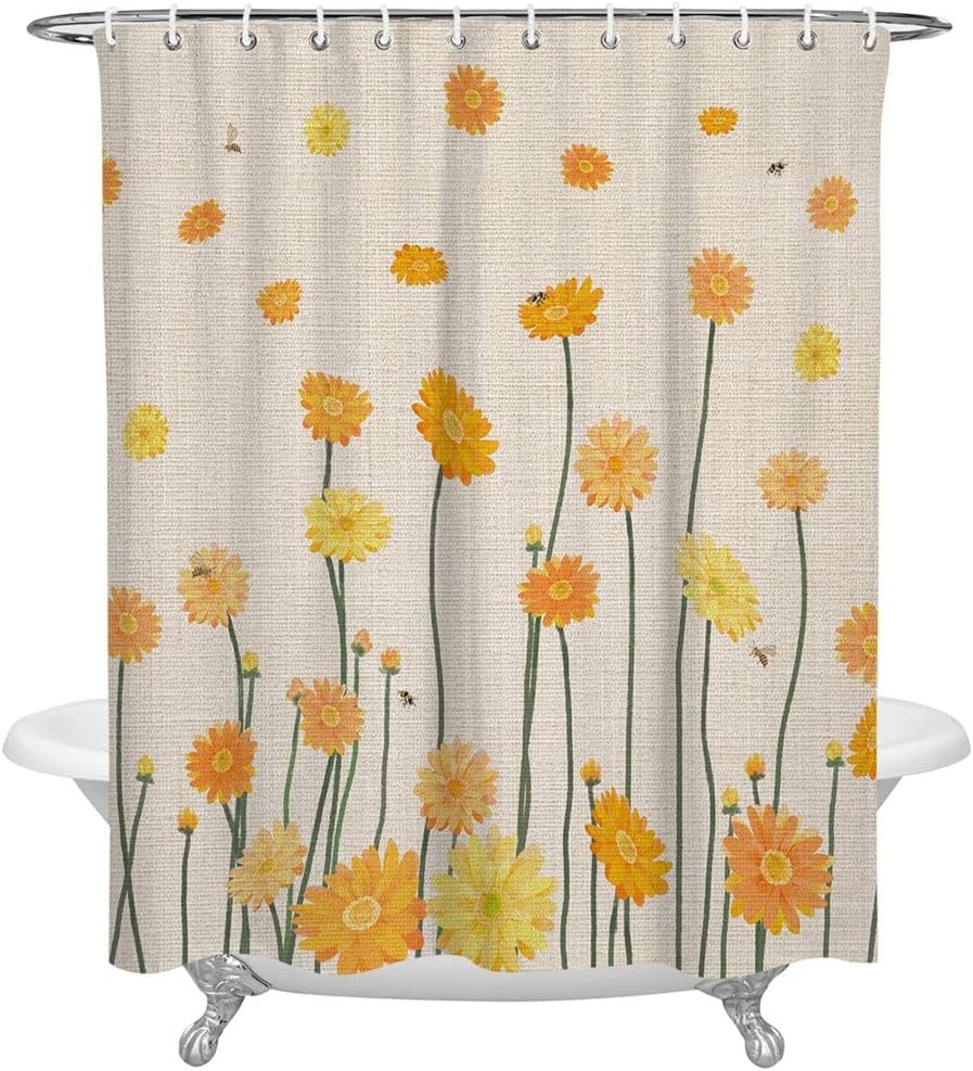 Yellow Daisy Flower Shower Curtains Waterproof Polyester Bath Curtain Bathroom Decor