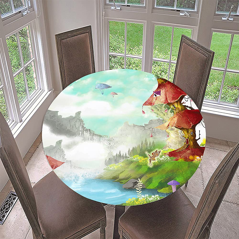 Morbuy 3D Tovaglia Rotondo Antimacchia, Tovaglie da Tavola in Poliestere Impermeabile Lavabile per Cucina Giardino Natale Feste Decorazione (Plancia Nera,Diametro 90cm
