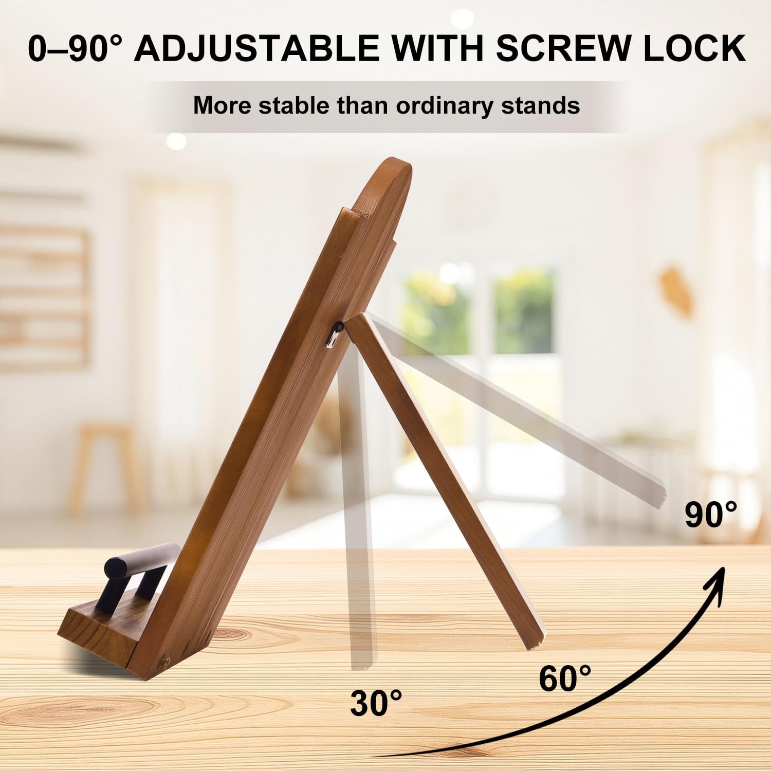 Cookbook Stand for Kitchen Counter, Adjustable Wooden Cookbook Holder & Recipe Book Stand, Foldable Pine Wood Book Holder for Cookbooks, Tablets & iPad
