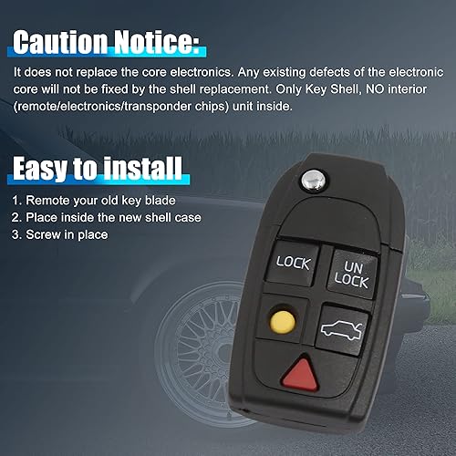 Miniatura 6 de Uxcell Carcasa de imitación con 5 botones para llave remota apropiado para Volvo S60 S80 V70 XC70 XC90