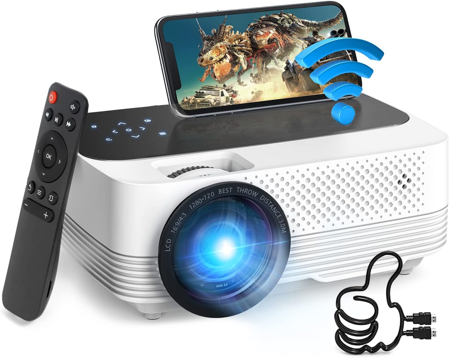 Mini Beamer,6500 Lumens WiFi Beamer Full HD 1080P Unterstützt Wireless