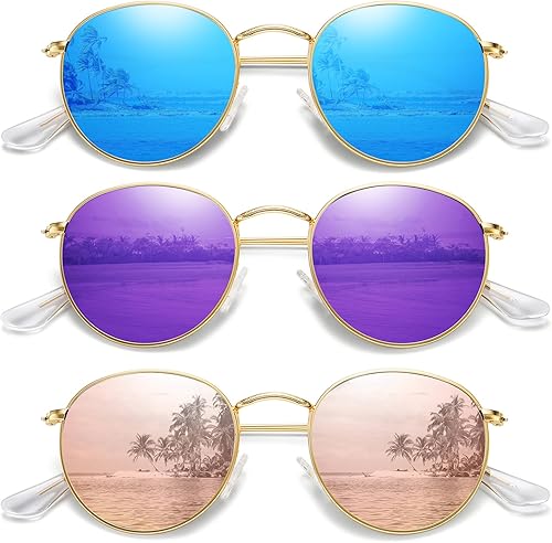 MEETSUN Gafas de sol polarizadas redondas para mujeres y hombres, gafas de sol clásicas retro con marco de metal, protección UV