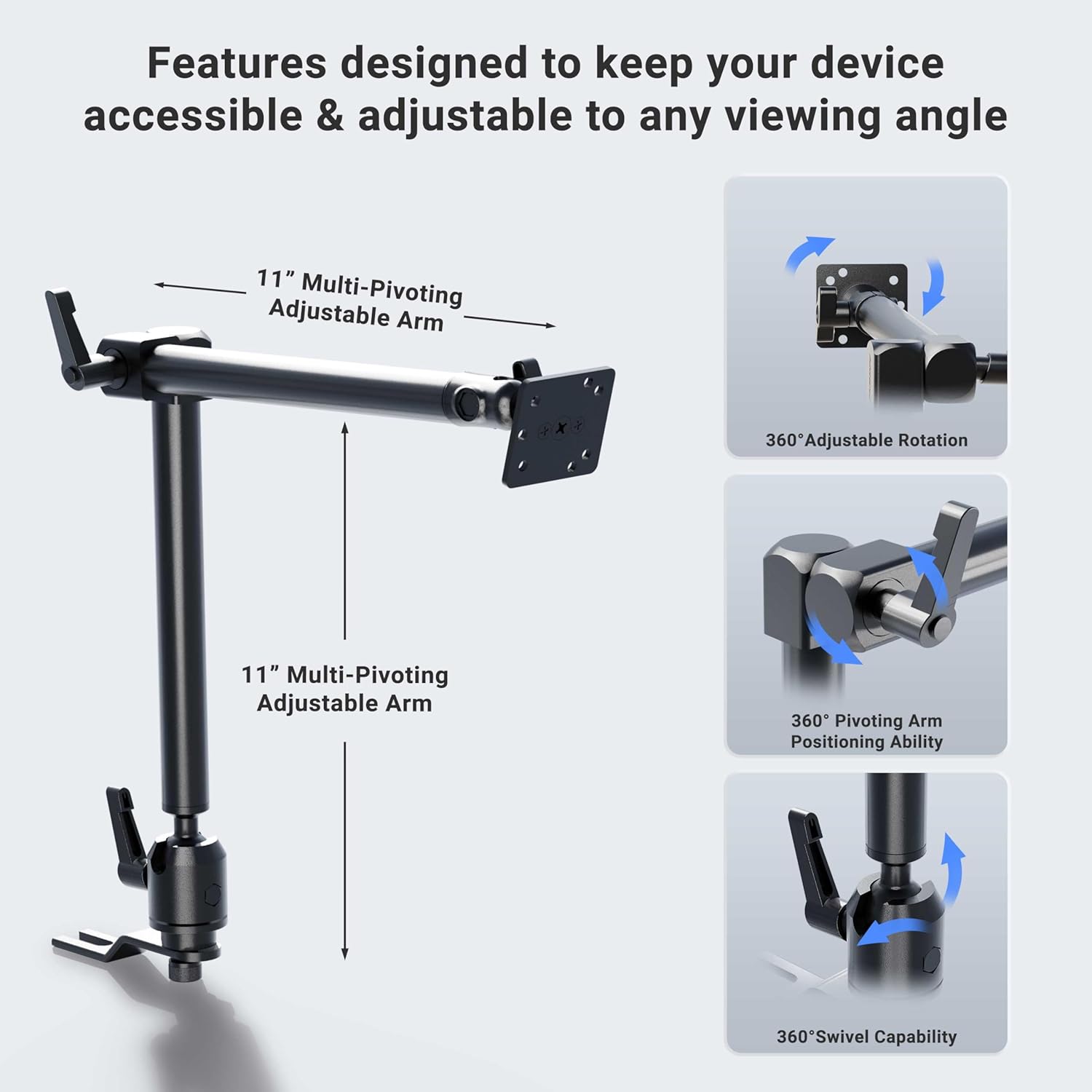 ARKON Mounts Heavy-Duty Car Seat Rail AMPS Mounting Pedestal | for Cars, Trucks, & Commercial Vehicles | AMPS-Compatible | 22" Adjustable Arm | Secure Seat Rail or Floor Mounting Options