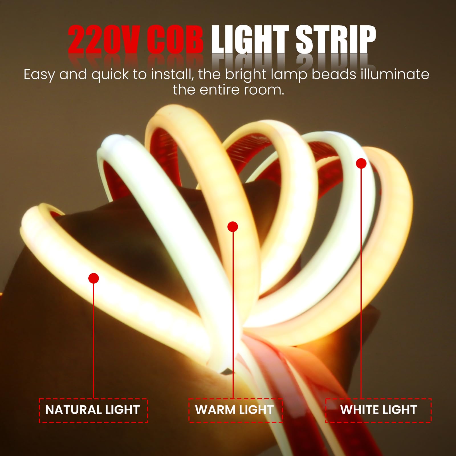 LED Band 20M Wasserdicht IP65 Warmweiß Selbstklebend 240LEDs/m Superhell Flexible FCOB LED Strip AC230V