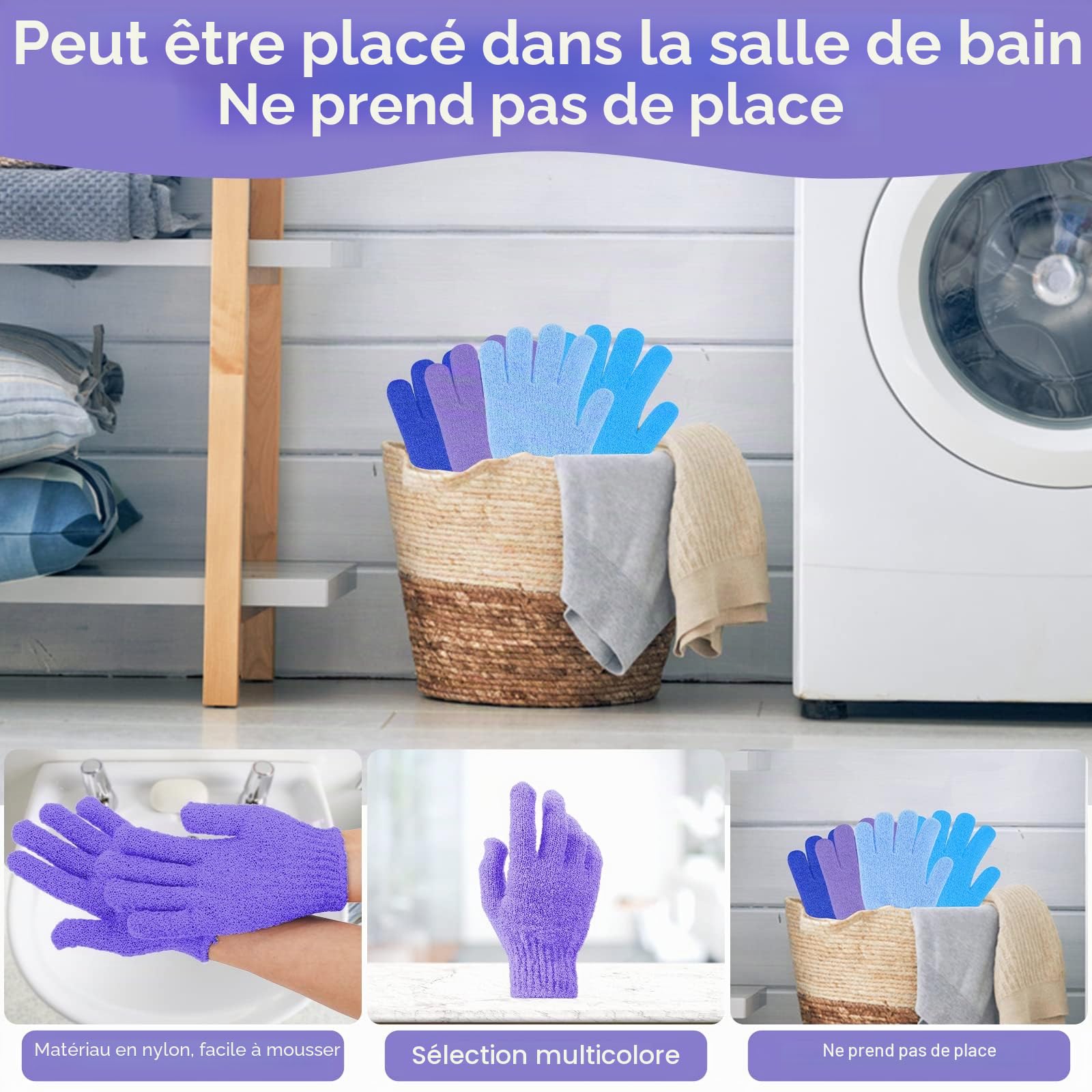 Sibba Lot de 4 Gants de Douche Exfoliants Double Face pour Douche et Corps Exfoliant pour Peaux Mortes A