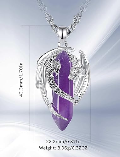 Miniatura 6 de CELESTIA Collar de dragón de cobre chapado en plata, 7 chakras, cuarzo rosa, turquesa, obsidiana, amatista, malaquita, cristal blanco, jade