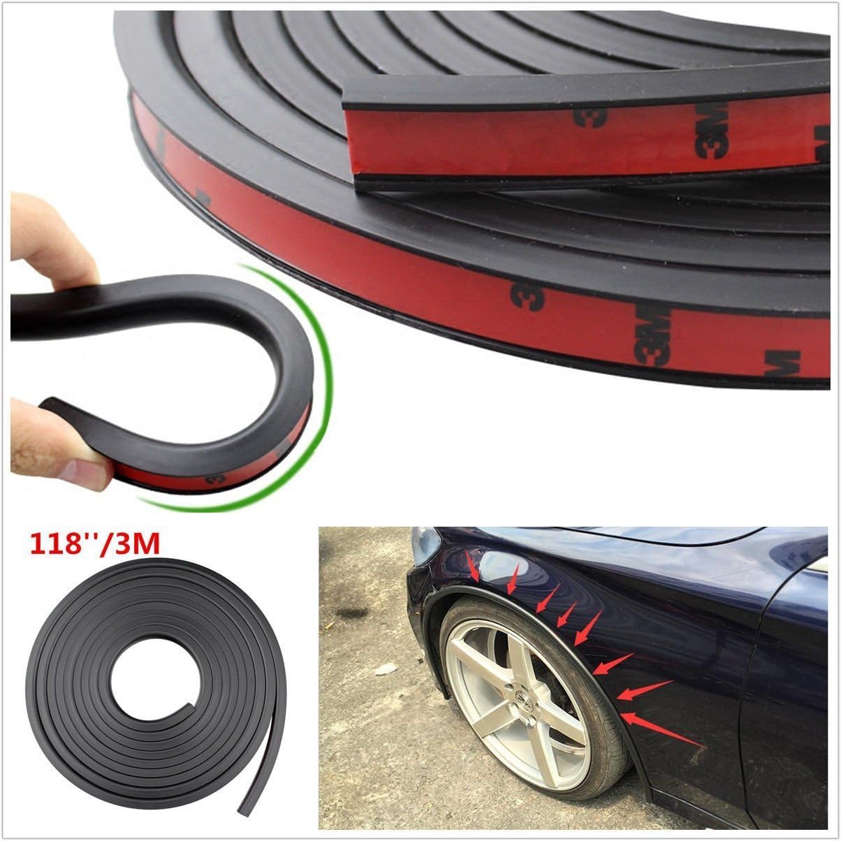 Universal 118'' PVC Car Fender Flares Extension Black Wheel Eyebrow Protector Lip Trim