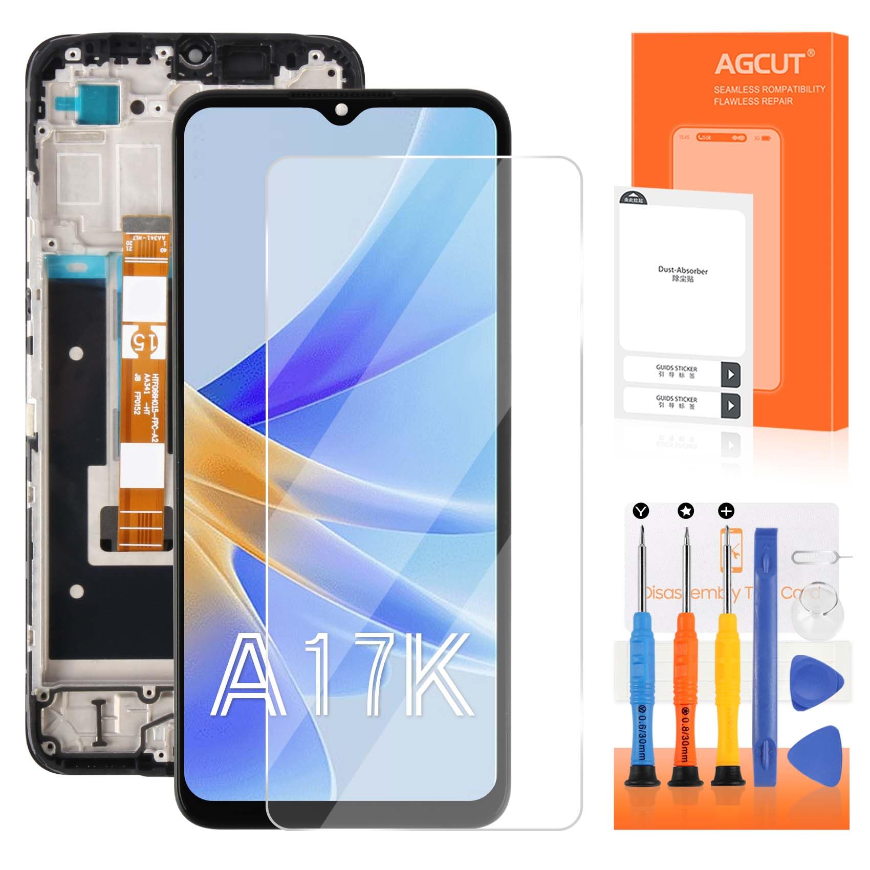 Display per Oppo A17 4G CPH2477 LCD Display per Oppo A17 / A17K Touch Screen Digitazer Assembly con Kit di Riparazione (Nero con Rhamen)